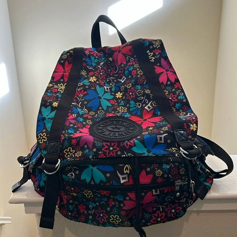 Kipling Ravier Multicolor Floral Large Backpack - Very Good Condition - Picture 1 of 11